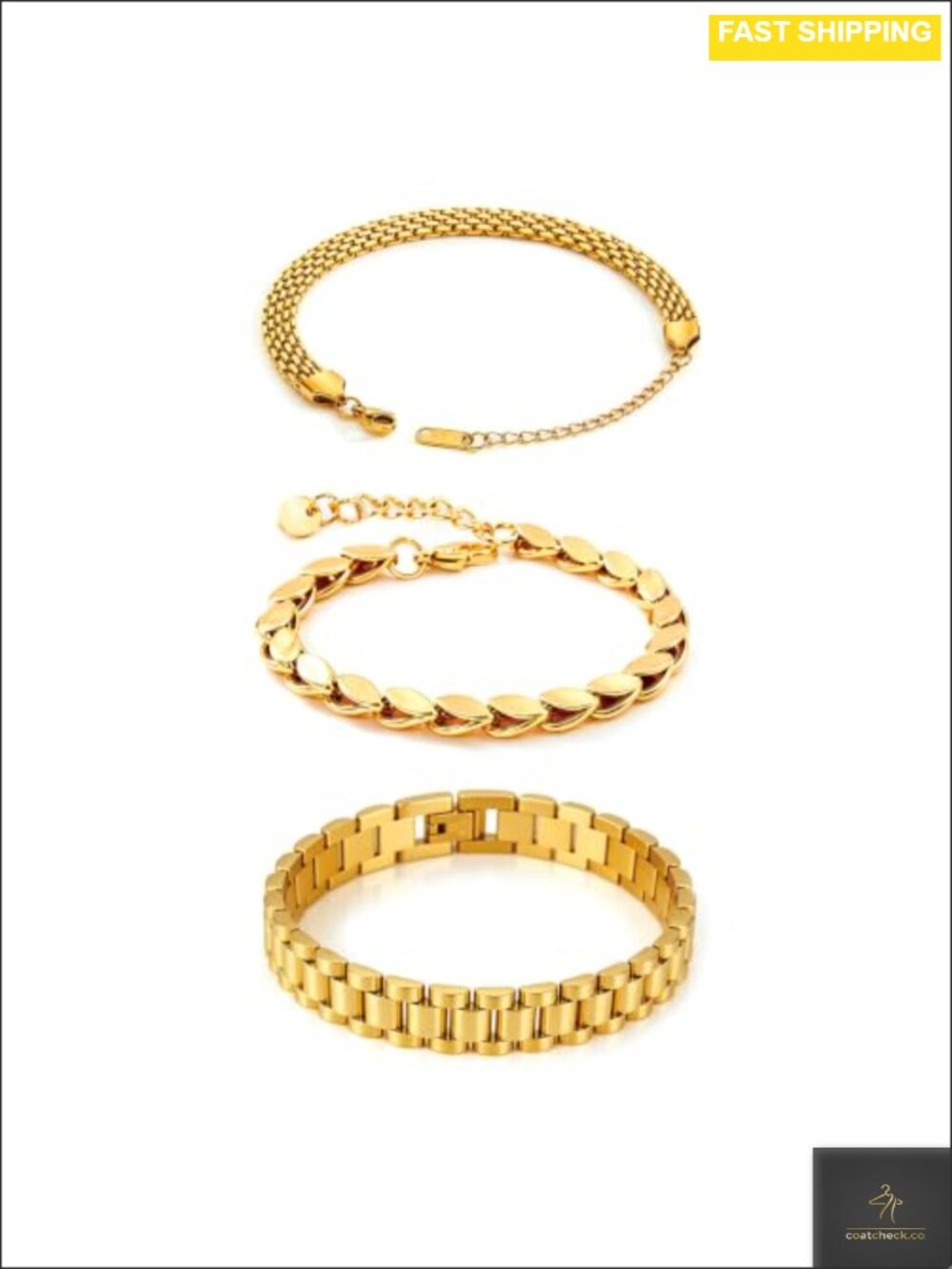 18K Gold Plated Stainless Steel Stackable Bracelet Set Women 3 Piece